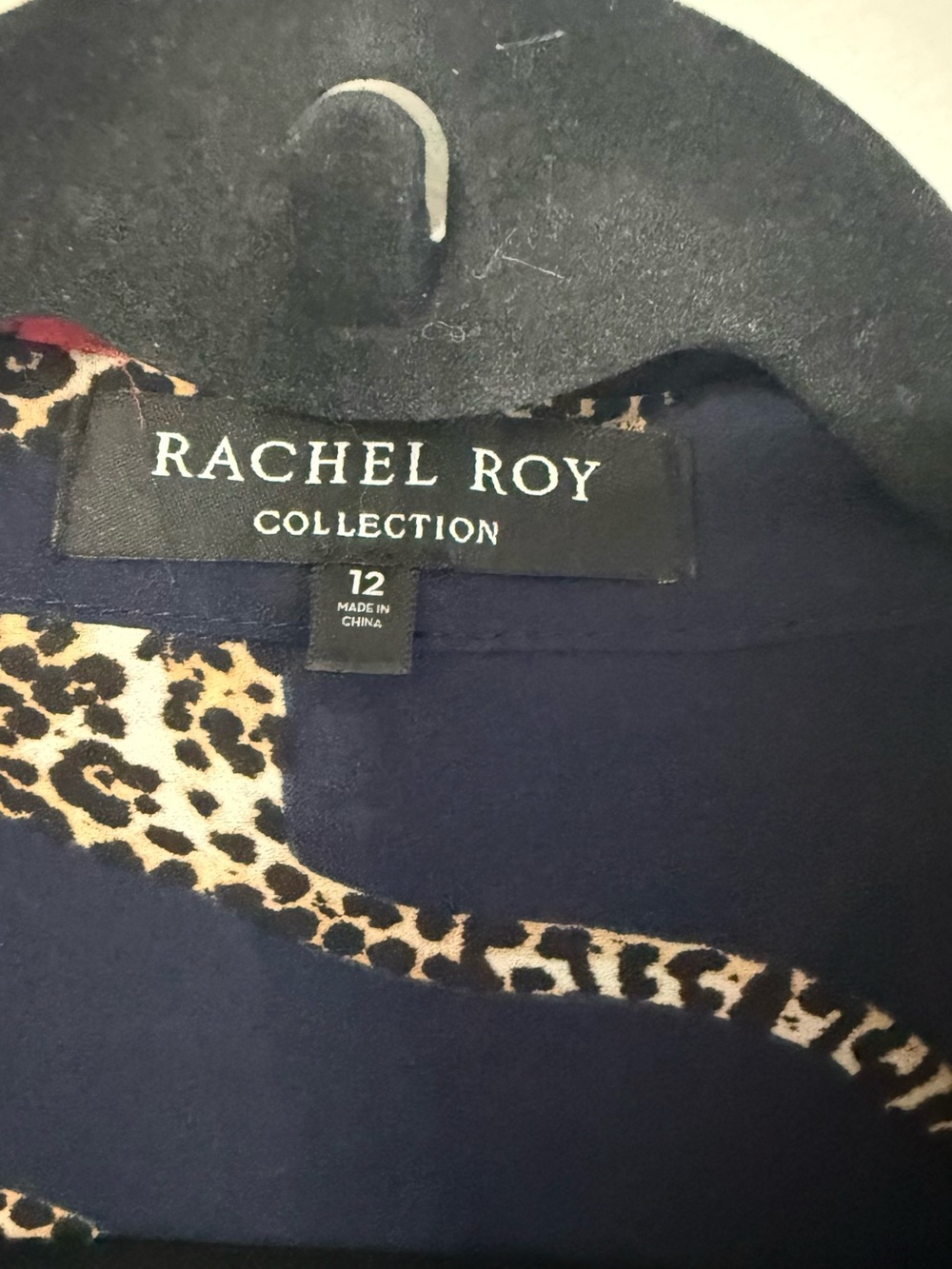 RACHEL Rachel Roy Navy Button-Up Shirt with Red & Cream Leopard Motif - Picture 5 of 5